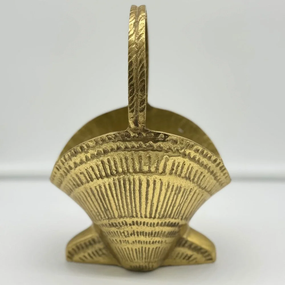 Vintage Brass Clamshell Basket With Handle Regencycore MCM‎ Decor